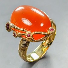 Handmade Jewelry Natural Carnelian Ring 925 Sterling Silver Size 7 /R446434