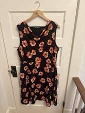 Talbots Women’s Black Cowl Neck Sleeveless Poppy Floral Midi Dress Lined Size 18