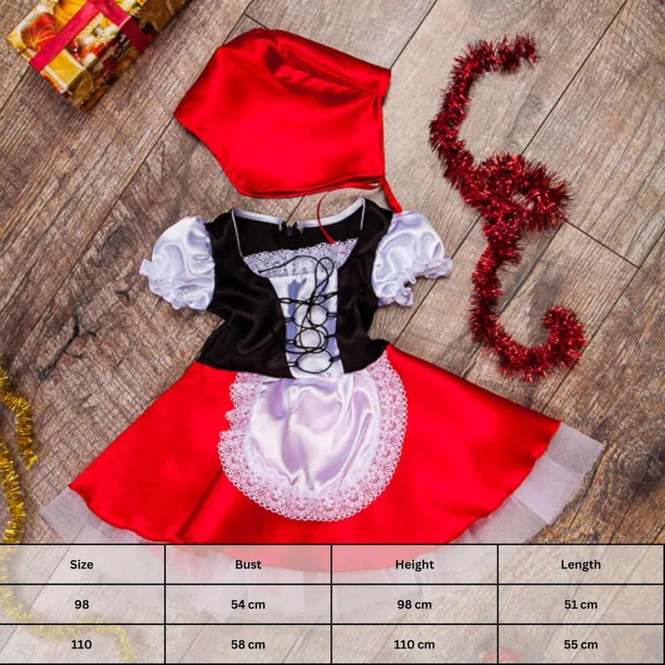 Vestido Caperucita Roja Infantil Niñas - Elegante Satén y Accesorios a Juego, con... Foto 4 de 4