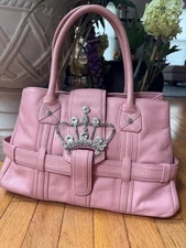 My Flat in London PINK LEATHER CROWN BAG PURSE (pu500