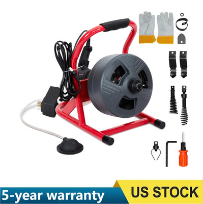  50Ftx5/16'' Drain Cleaner Machine  Manual Drain Auger for 3/4-3'' Pipes 6 Cutter