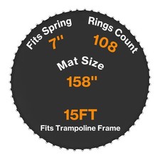 Trampoline Replacement Mat Fits 15FT Round Frame w/108 V-Rings 7" Spring Length