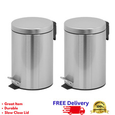 2-Pack 6.6L Round Step Trash Can Stainless Steel Soft Close Pedal Bin Fingerprin