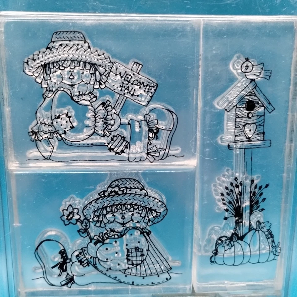 Clear Impressions Fall Acrylic Stamp Set Scarecrow Pumpkins Leaves Provo Craft - Image 3 of 4