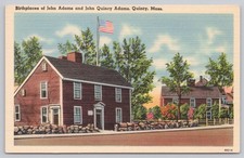 John & John Quincy Adams Birthplaces Quincy MA Postcard Tichnor Linen US
