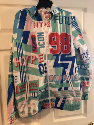 Copper Rivet Windbreaker Urban Track Zip Up Hood Jacket Aqua White Hype Size XL