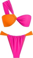 Women's One Shoulder Bikini Twisted Ruched High Cut Bandeau Bikini Set Large