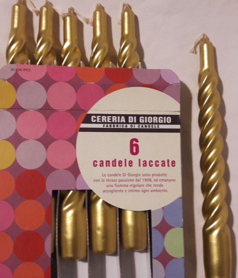 Cereria di Giorgio 6 Candele A Tortiglione Laccate In Cera Colore Oro Cm 2,2X20
