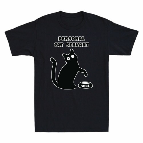Cat Servant Short T-Shirt Sleeve Lover Men's Cat Gift Cat Personal Black Funny - Picture 4 of 7