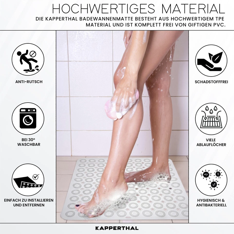 Rutschfeste Duschmatte 54x54 cm – PVC-frei mit Massage & Saugnäpfen, Weiß - Bild 2 von 4