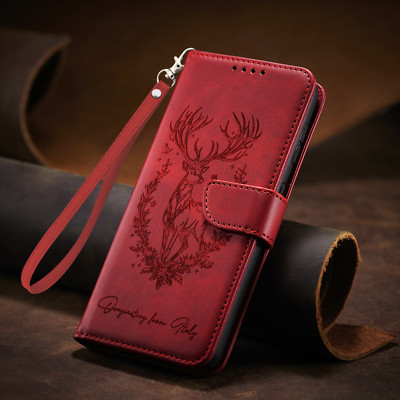 Strap Leather Elk Deer Wallet Phone Case For iPhone 17 16 15 14 13 12 11 Pro 16E