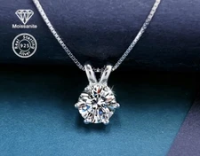 1Ct 925 Sterling Silver Round Cut Solitaire Cubic CZ Pendant Necklace 17”