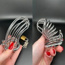 Male Stainless Steel Penis Chastity Cock Cage Men's Locking Device 3 Size Rings