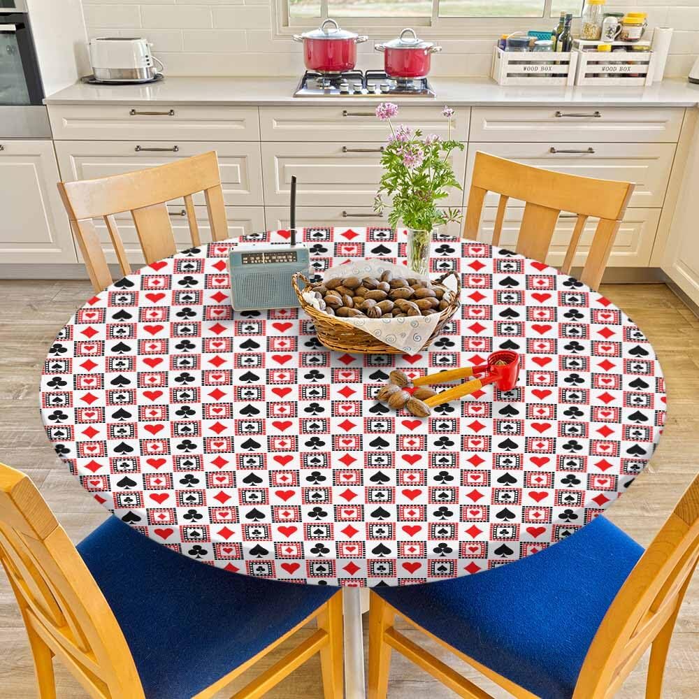 Playing Cards Round Fitted Tablecloth Bright Red Black White Symmetrical Geom...