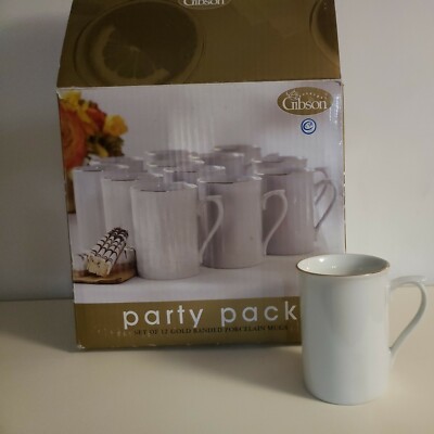 NEW Gibson Everyday WHITE GOLD Porcelain Party Pack 11 oz Coffee Mugs 12 