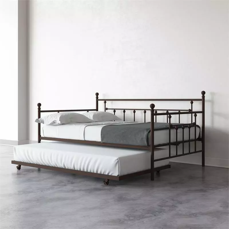 DHP Manila Metal Daybed and Trundle in Queen Full Size Bronze