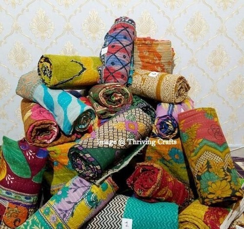 Wholesale Lot of Indian Vintage Kantha Quilts Handmade Throw Reversible Blankets - Picture 9 of 26