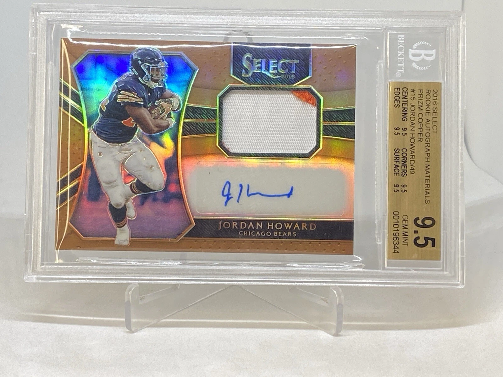Jordan Howard Panini Select Rookie Autograph Material #RMJH Copper Prizm