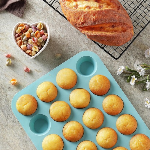 2PCS Silicone Mini Cupcake Pan Cook 24 Cups Safe Perfect Cakes Orange Blue - Picture 5 of 7