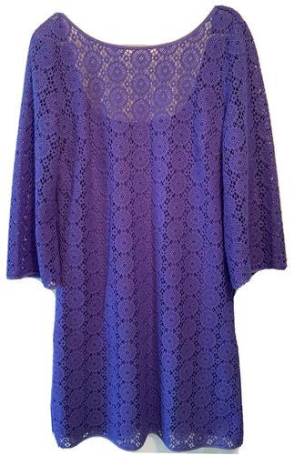 NEW SZ L LILLY PULITZER TOPANGA DRESS VIOLET BLUE PURPLE KNIT LACE WOMEN'S - 第 1/3 張圖片