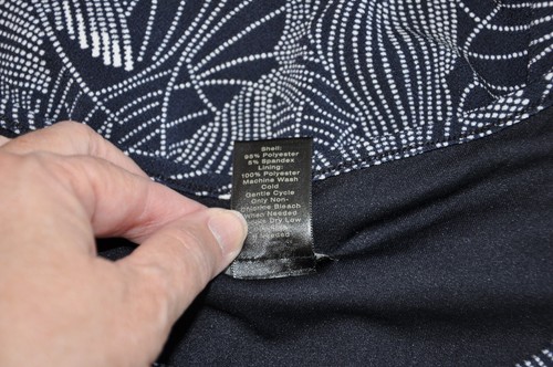 Ann Taylor Factory Womens Size L Blue Navy & White Leaves Print Dress Belted - Picture 8 of 8