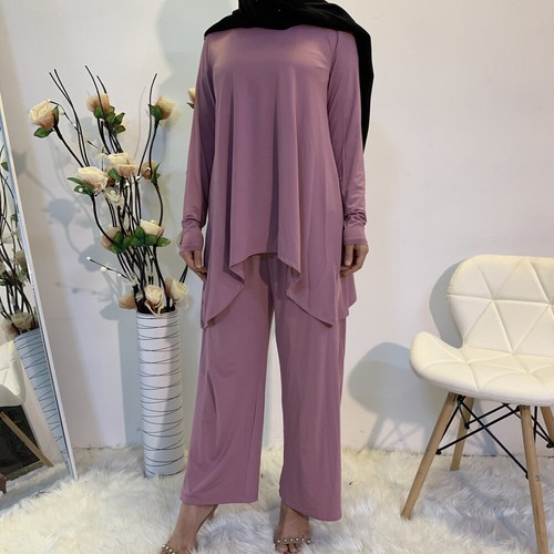 Two Piece Set Women Long Sleeve Blouse Pants Muslim Abaya Casual Outfits Dubai - Picture 21 of 212