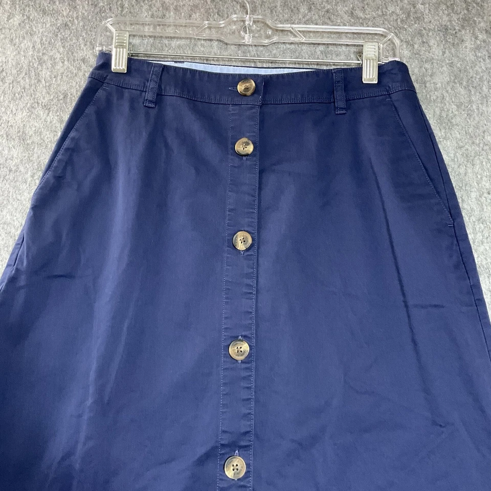 Falda Lands End Mujer Mediana Azul Bolsillos Botón Frontal Cápsula Minimal Preppy Foto 3 de 4