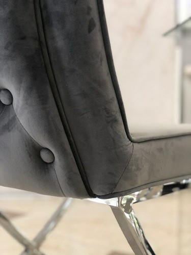 Chesterfield Stuhl Samt Hellgrau Silber Edelstahl Esszimmerstühle Polsterstuhl - Bild 3 von 5