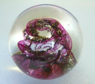 Vintage 1988 SELKIRK GLASS Cranberry SPINDRIFT Paperweight Pink