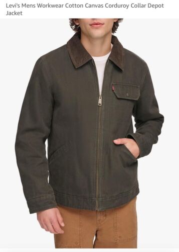 Levi's Men's Workwear Cotton Canvas Olive Coat Jacket Size XL Corduroy Collar