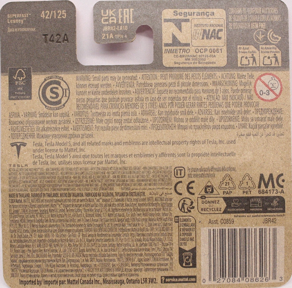 MATCHBOX Short Card MBX 2024 TESLA MODEL S BLUE 42/125 NEW BR1 88403 - Immagine 3 di 3