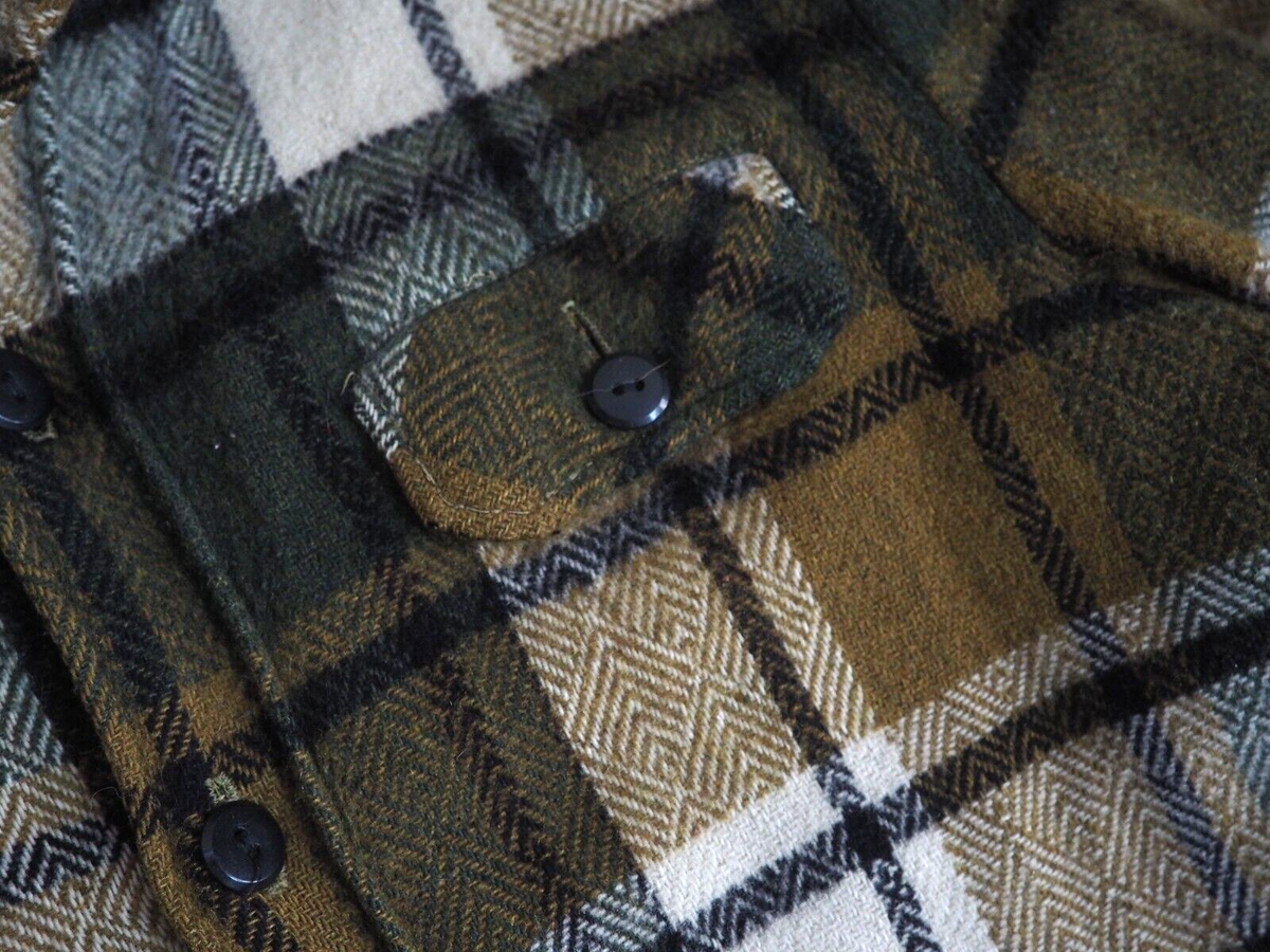 VTG 60s OAKBROOK Sportswear Moss Green Plaid Button Wool