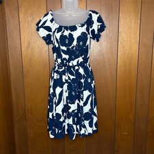 Jeceika Dress M Navy White Floral Off Shoulder Belted Cottagecore Boho Coastal