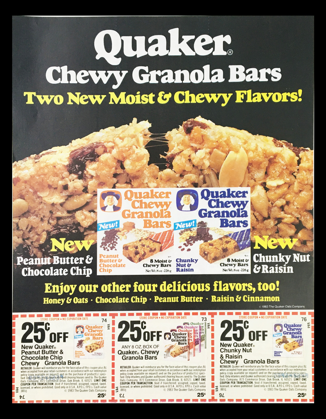 1983 Quaker Chewy Granola Bars Circular Coupon Advertisement