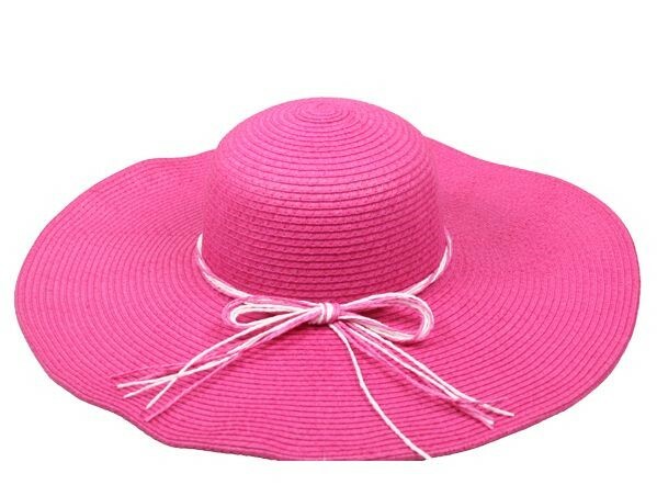 Womens Hot Pink FLOPPY LARGE BRIM NATURAL Straw Summer HAT  display picture 1