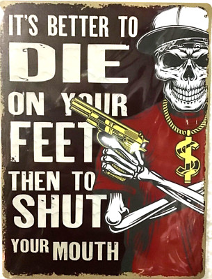 FREE SHIPPING! BUY or make OFFER B4 it s sold! Skeleton die gun 12x16 TIN SIGN