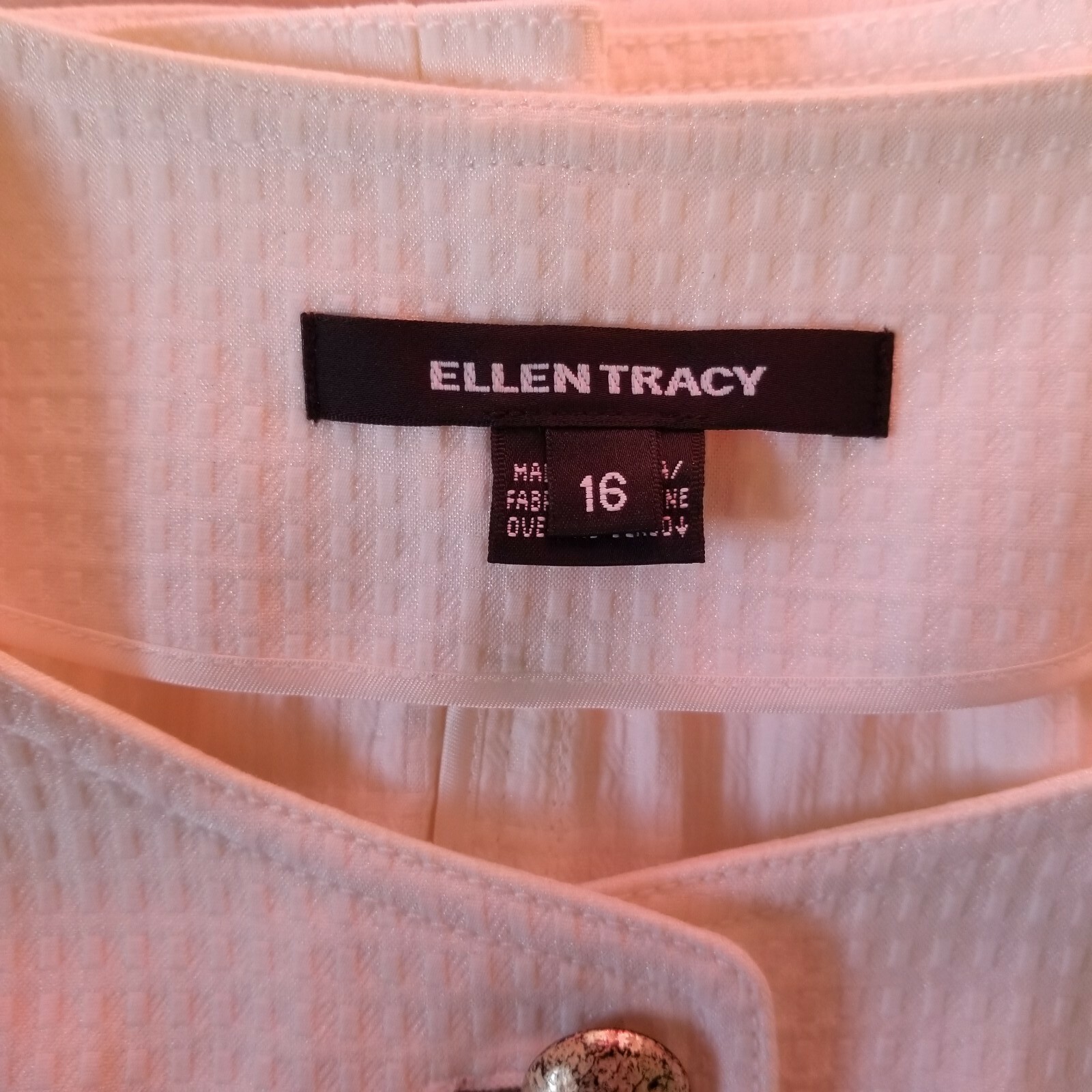 Ellen Tracy Off White Patterned Collarless Button… - image 11