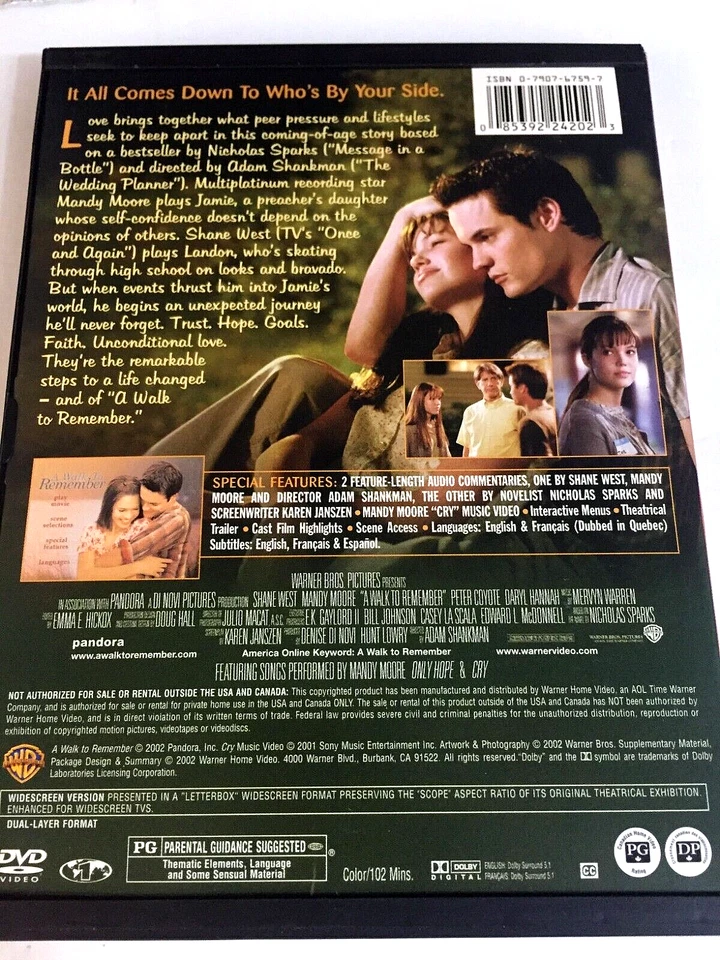 A Walk to Remember DVD Ships Same Day With Tracking - Image 2 of 2