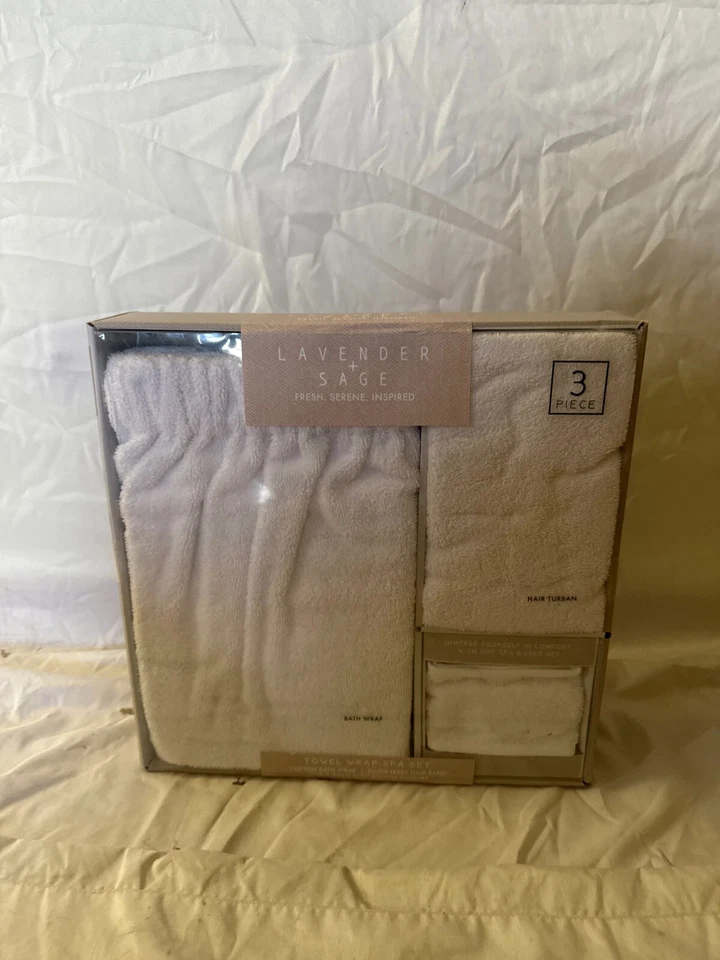 Lavender and Sage 3-Pc. Cotton Drying Bath Wrap White Bath Set - Image 3 of 4