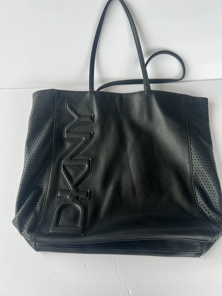 DKNY Faux Leather Black Tote Mesh Sides Brand - Image 2 of 4