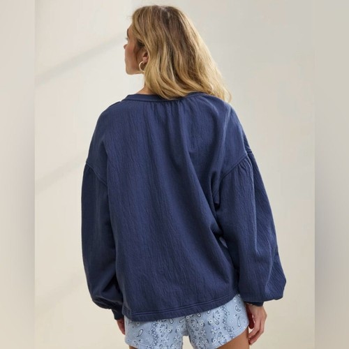 Aerie Navy Easy Street Cotton Oversized Long Sleeve Sweatshirt - Picture 3 of 11