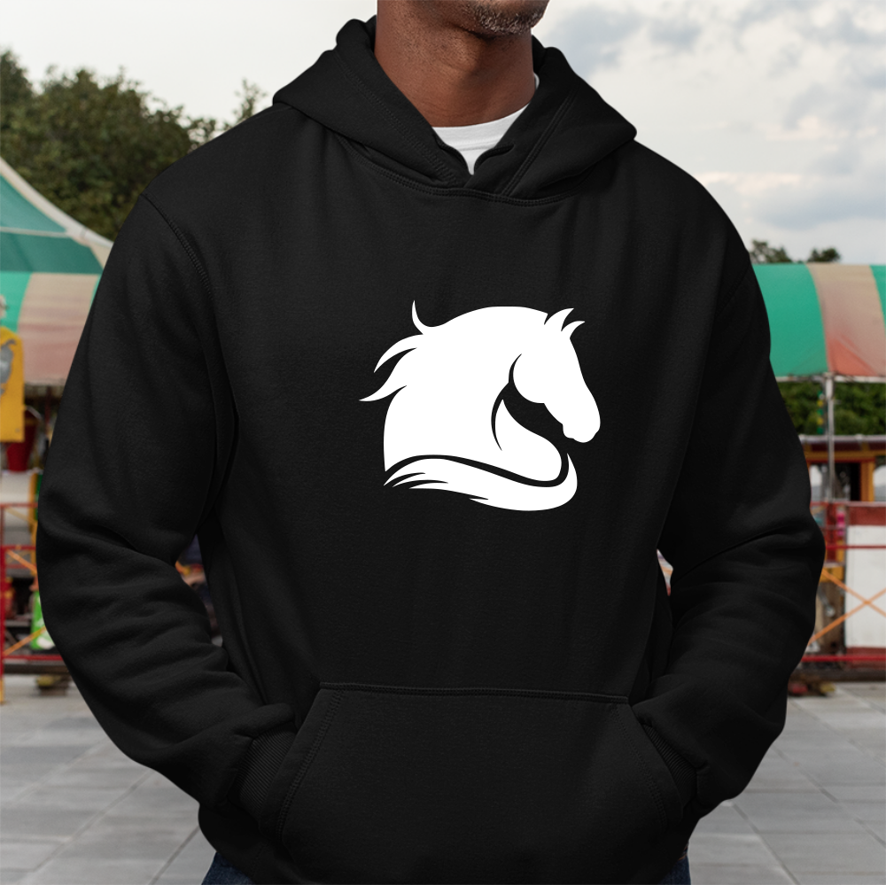 Felpa con cappuccio cavallo cavaliere pony adulto nera felpa unisex scuderia maglione