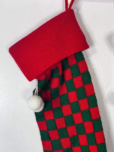 Vintage Diamant quadratisch gestrickte Weihnachtsstrümpfe Acryl rot grün Hänger baumelt - Bild 6 von 12