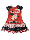 Custom hand-made boutique ruffle dress with hearts and a cow