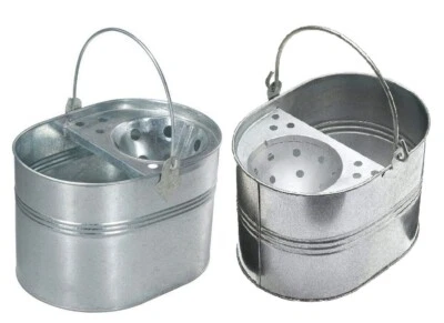 OPTIMAL PRODUCTS 14L Heavy Duty Metal Mop Bucket Galvanised Strong Cleaing Home Basket Storage