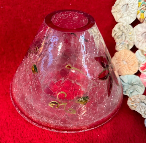 Poinsettia Design Crackle Design Glass Jar Topper For Decorative Jar Light - Picture 4 of 7