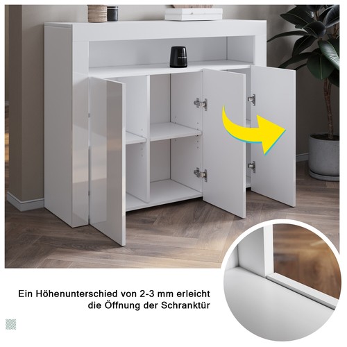 Sideboard Kommode Anrichte Highboard mit LED Beleuchtung Weiß Hochglanz 116cm - Bild 4 von 20