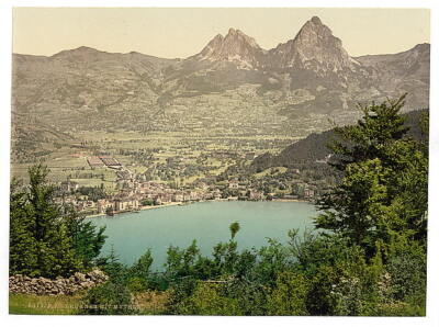 Brunnen and the Mythen Lake Lucerne Switzerland c1900 OLD PHOTO