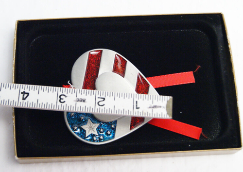 NEW Patriotic American Flag Heart 3" Enamel on Pewter Christmas Ornament - Picture 2 of 3