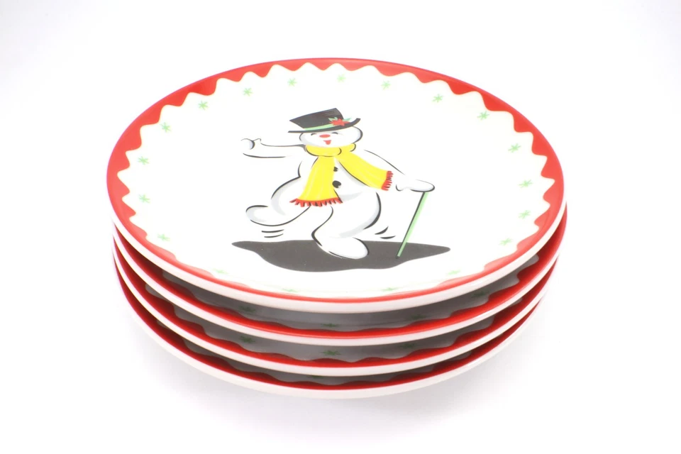 Boston Warehouse CANTANDO en la nieve juego de 4 platos de postre muñecos de nieve 6 1/2” Foto 3 de 4